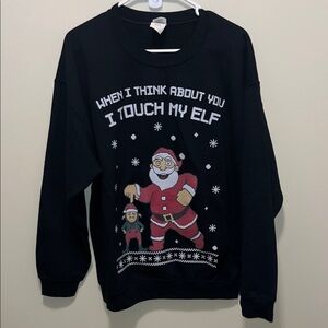 Gildan Black Santa and Elf Graphic Men's Sweater